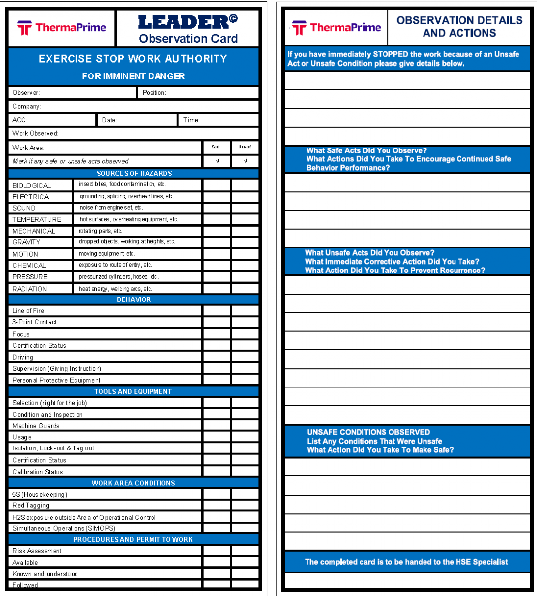 Карта стоп лист нижний. Чек лист для Safety observation. Safety observation Card. HSE observation Card. Observation based Report.